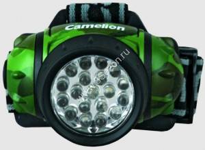 Camelion фонарь налобный LED5313-19F4ML (3xR03 в компл.) 19св/д 1.6W (48lm), камуфл./пласт,4 реж,BL