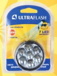 Ultraflash фонарь налобный 909LED7BL (3xR6) 7св/д, черный/пластик, отражат., BL