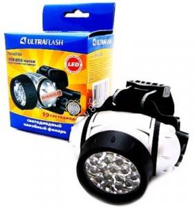 Ultraflash фонарь налобный LED5353 (3xR03) 19св/д (42lm), серебр./пластик,поворот.отражат,4 режима