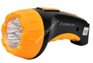 Ultraflash фонарь ручной LED3804 (акк. 4V 0.5Ah) 4св/д (15lm), черный+желтый/пластик, вилка 220V
