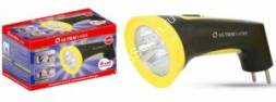 Ultraflash фонарь ручной LED3804M (акк. 4V 0.4Ah) 4св/д (15lm), черный+желтый/пластик, вилка 220V