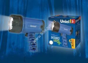 Uniel фонарь-прожектор S-SL016-BB (4xR14) 1св/д 3W (150lm), синий/пластик+резина,запасные батарейки
