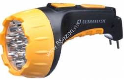 Ultraflash фонарь ручной LED3815 (акк. 4V 0.7Ah) 15св/д (55lm),черн+желт./пластик,2 реж., вилка 220V