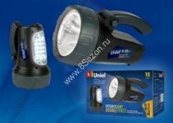 Uniel фонарь-прожектор S-SL017-ВА (акк.3.7V 1Ah) 16св/д (90lm),черный/пластик,2 реж,з/у 220V, автоЗУ