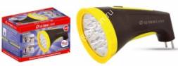 Ultraflash фонарь ручной LED3815M (акк. 4V 1Ah) 15св/д (50lm) черн+желт/пластик, 2реж, вилка 220V