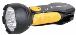 Ultraflash фонарь ручной LED3816 (акк. 4V 0.7Ah) 9св/д, черный+желт./пластик, вилка 220V