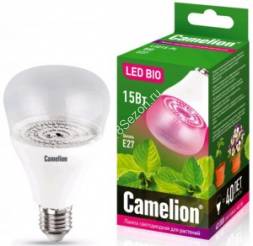 Camelion лампа светодиодная для рассады и растений E27 15W(120°) 25мкм/с, прозрачная 138x80 LED15-PL/BIO/E27