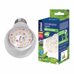 Uniel лампа светодиодная для растений A60 E27 10W 13мкм/с 60x110 прозр. LED-A60-10W/SPFB/E27/CL